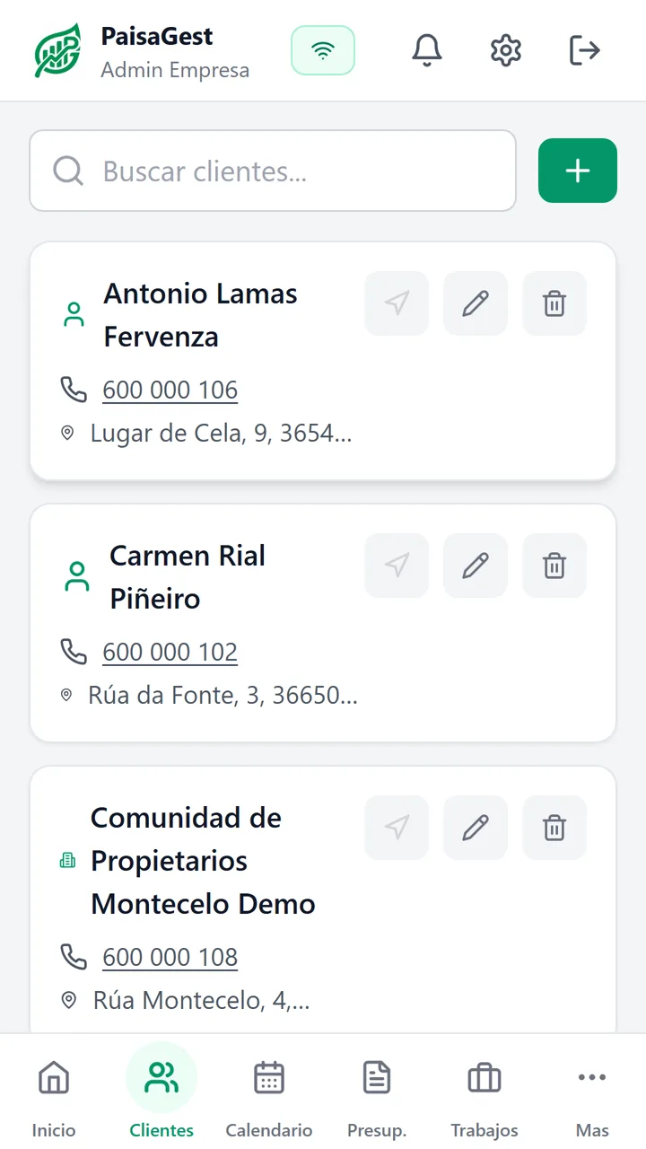 Lista de clientes con teléfono y dirección